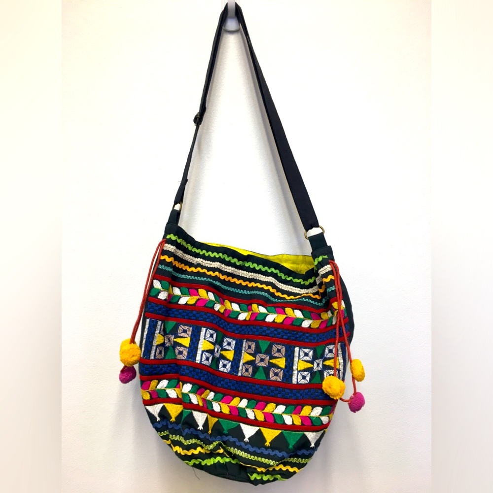 Earthbound Trading Company Embroidered Cross Body Bag 100% Cotton Boho Festival